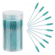 CHEFBEE 100PCS Disposable Eyelash Brush, Mascara Wands Makeup Brushes Applicators Kits for Eyelash Extensions and Eyebrow with Container (Blue)